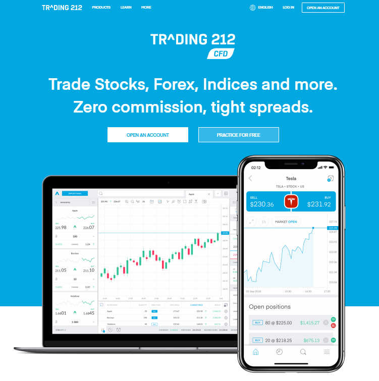 Page d'accueil de Trading 212